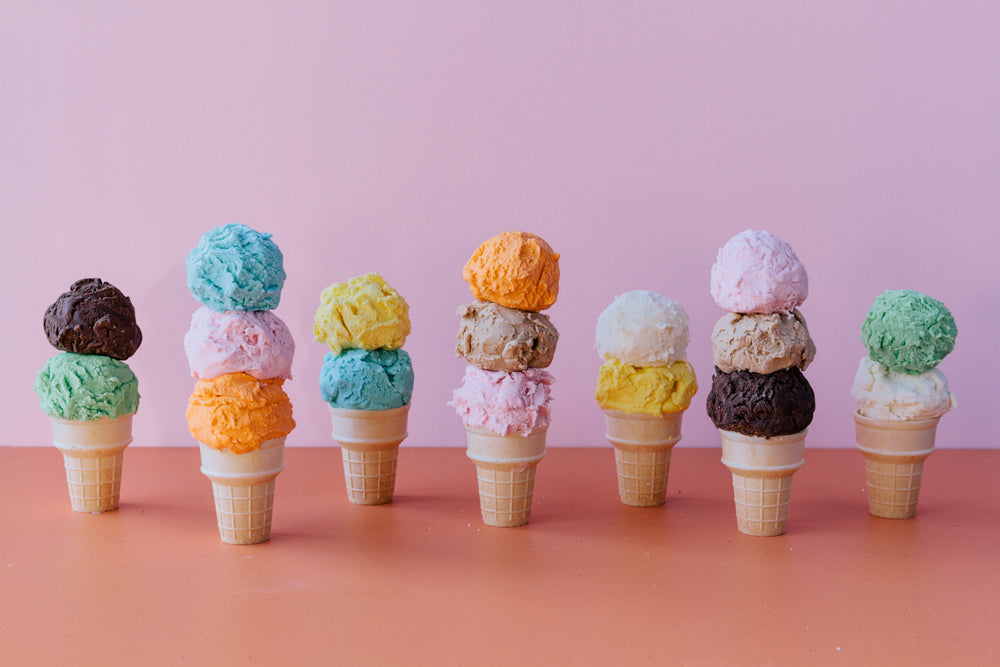 Images of ice cream cones with playdough scoops in them for Lunch Lady Magazine