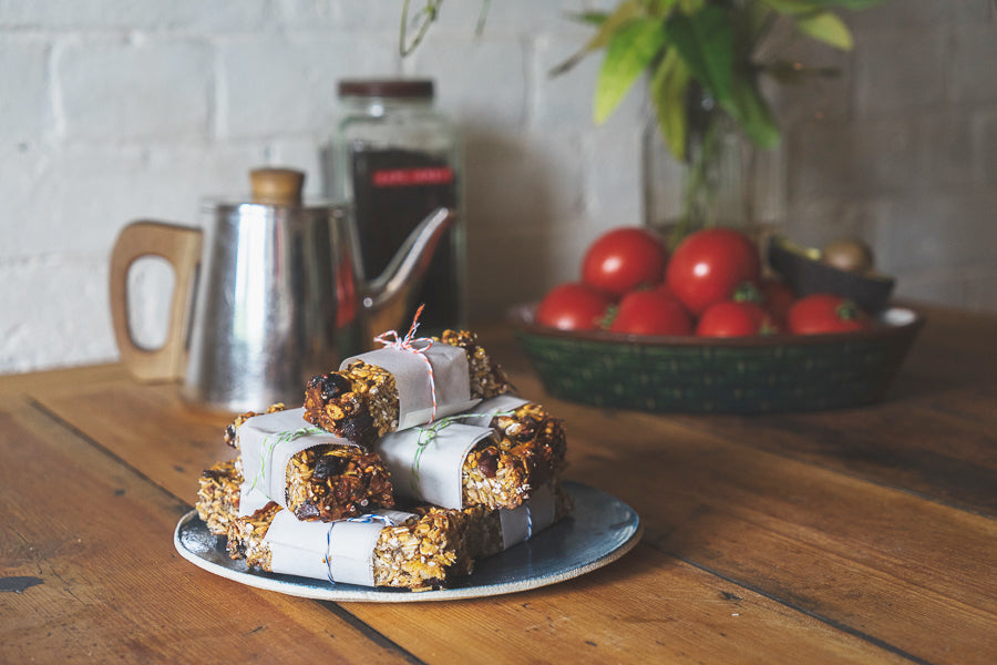 nut free muesli bars on a plate for Lunch Lady Magazine