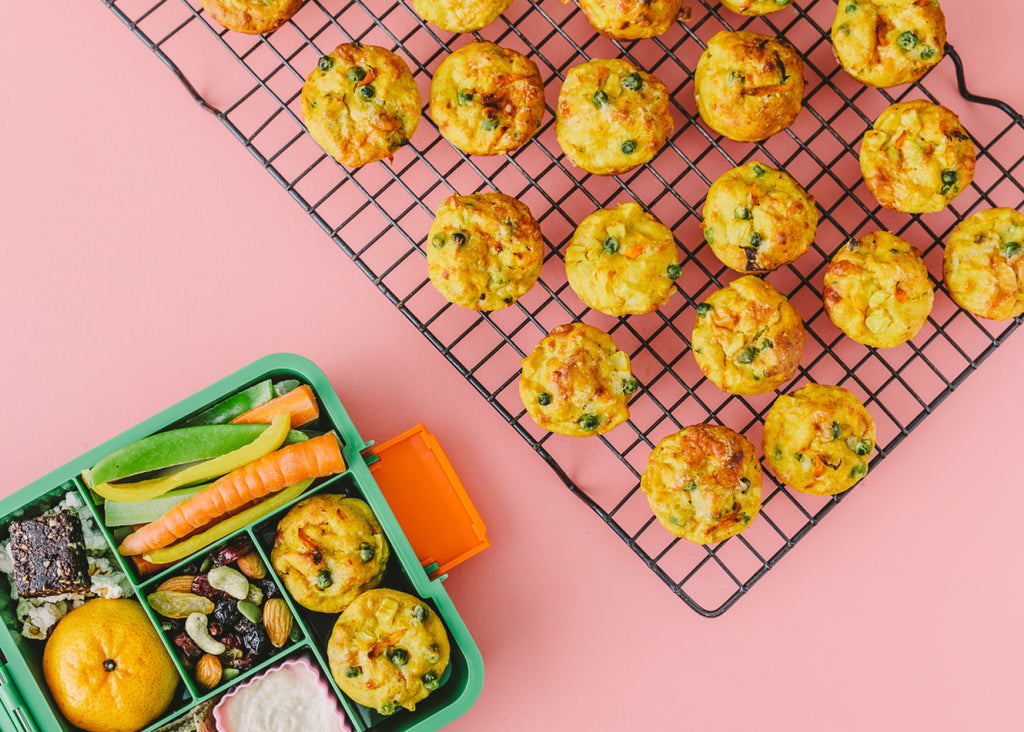 back to school lunchbox with veg and bacon muffins for Lunch Lady Magazine